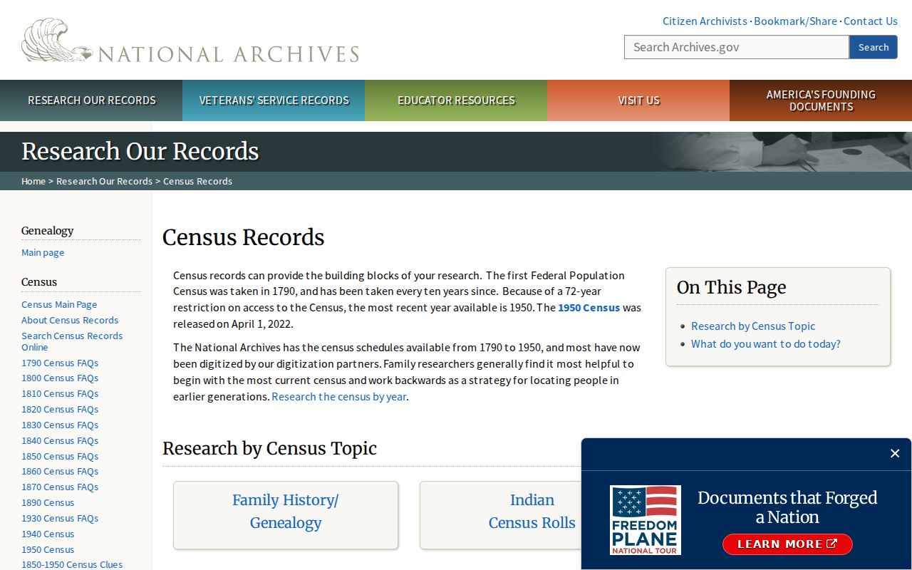 Buckeye previous residents National Archives census research access