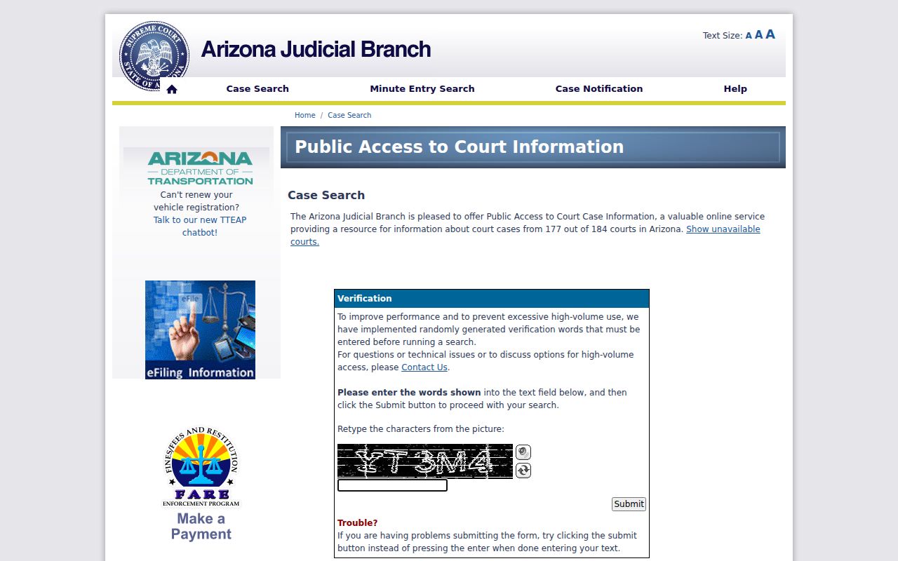 Buckeye resident lookup Arizona public case search screen