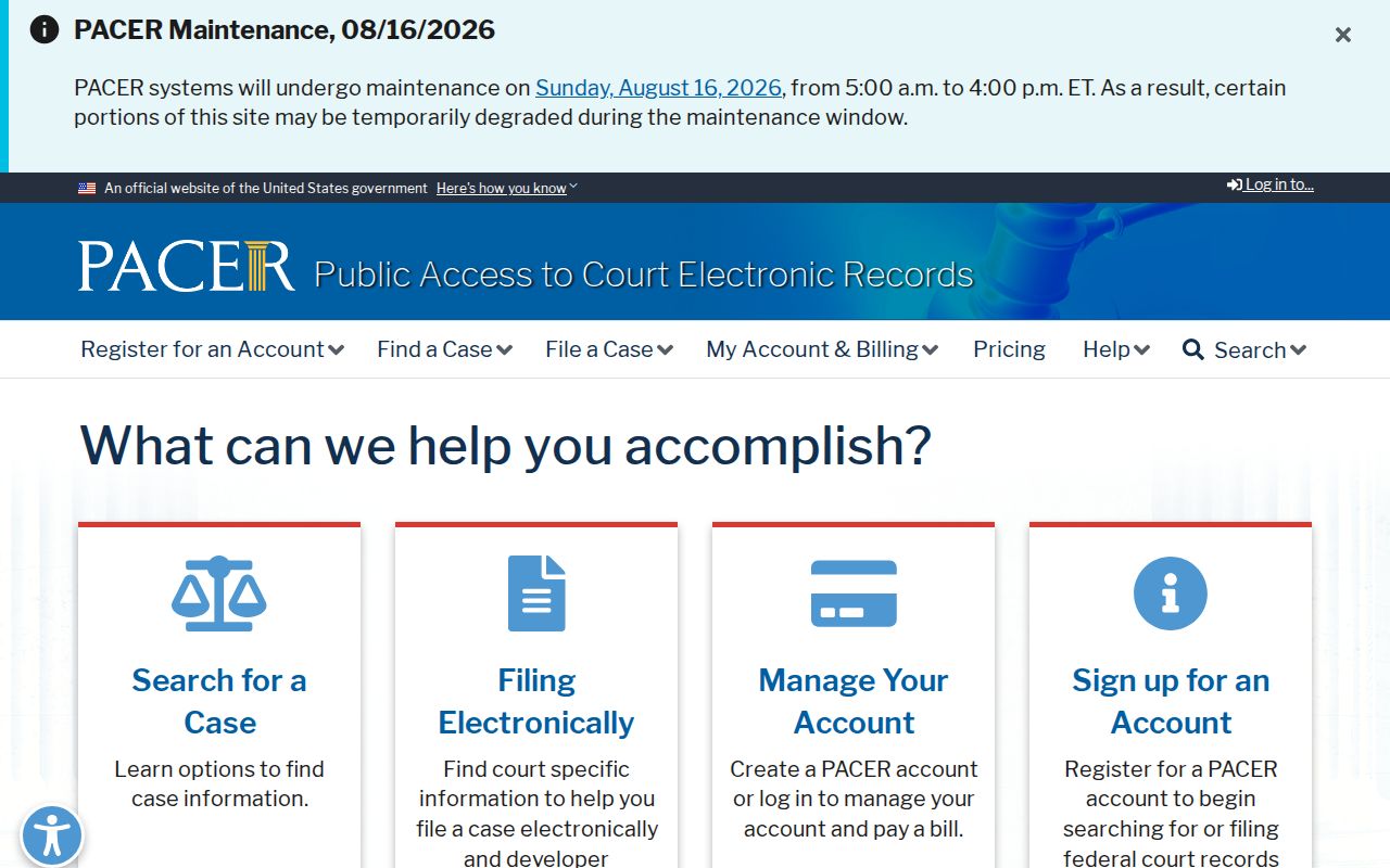 Buckeye resident lookup federal PACER case search interface