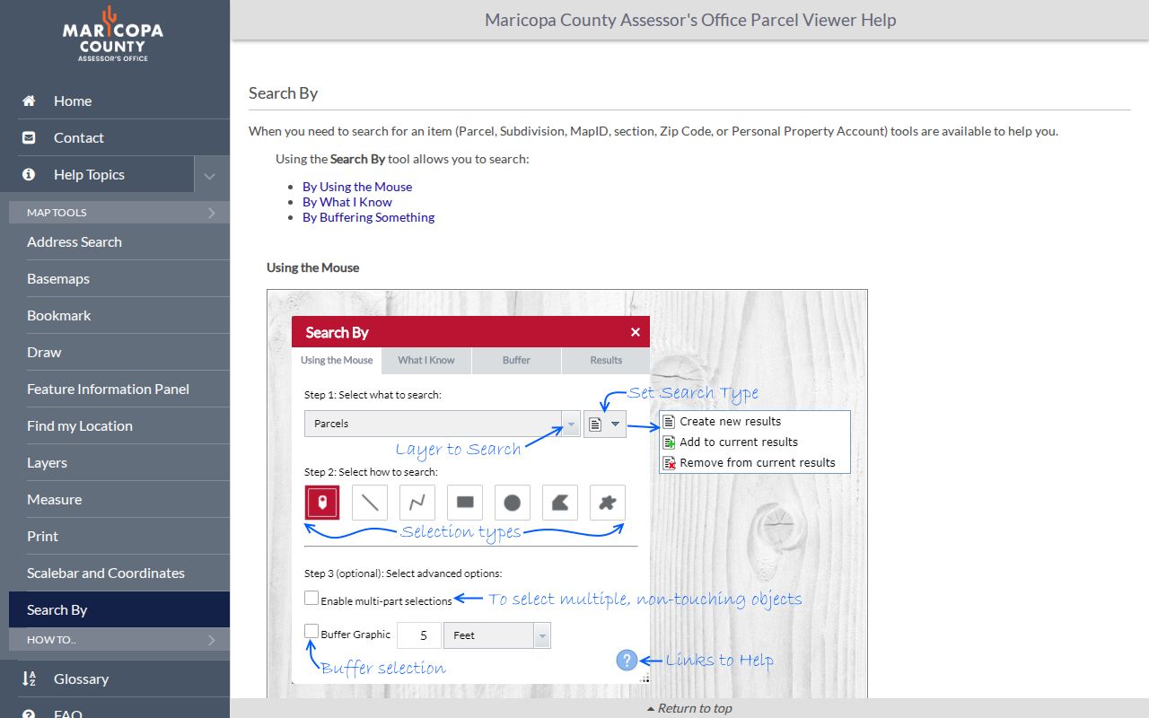 Buckeye ZIP code directory Parcel Viewer ZIP and buffer search help